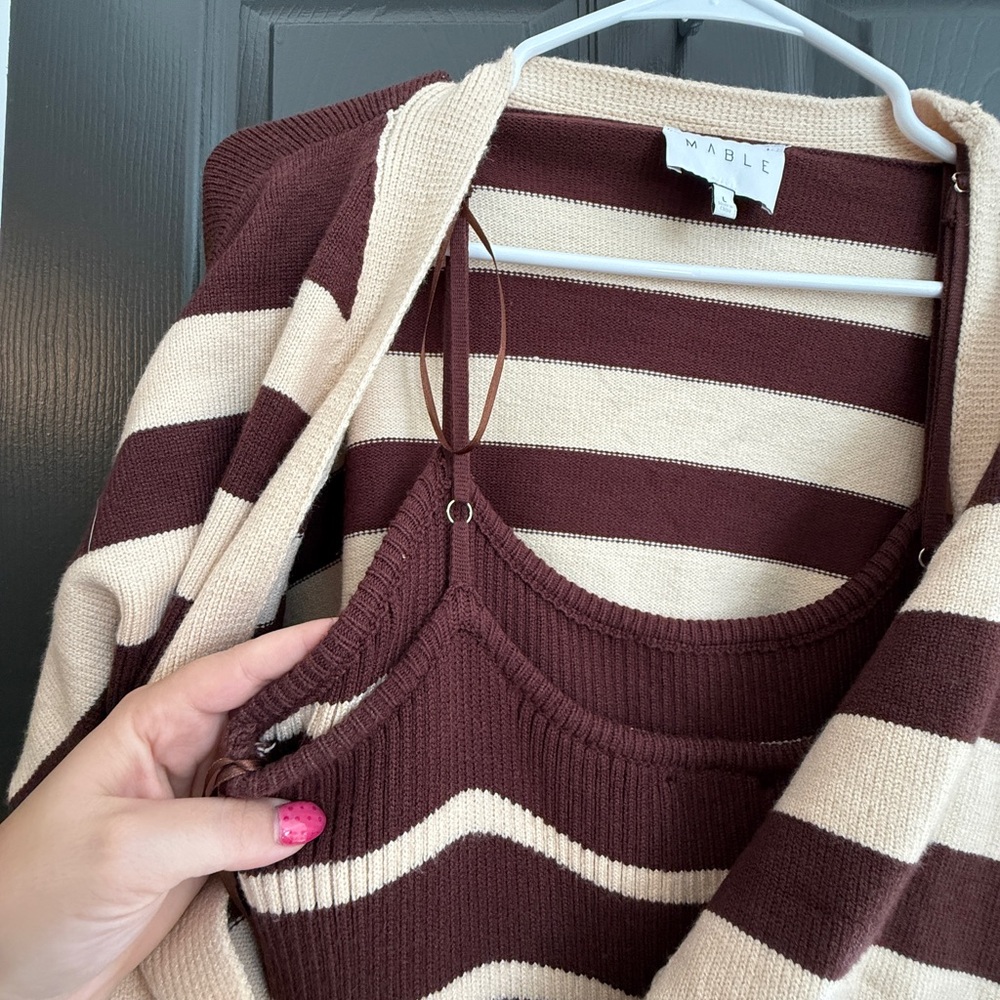 MABLE Brown and Cream Striped Pencil Skirt - Picture 5 of 9